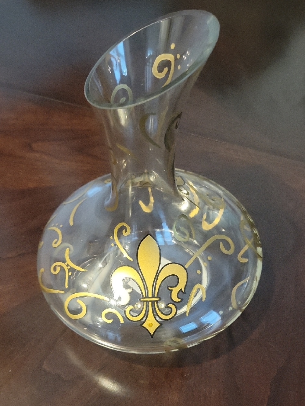Glass Decanter with Gold Fleur-de-Lis Accents & Swirls - Picture 2 of 4